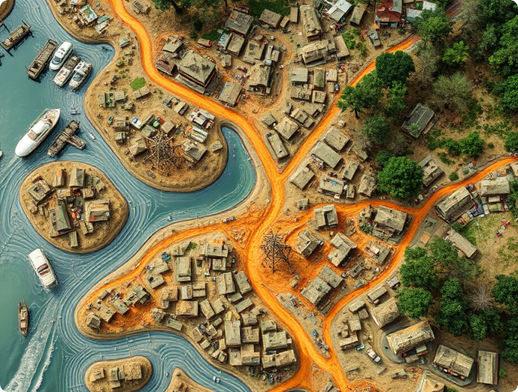 Aerial view of coastal urban area